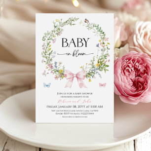Convites Chuva de Rosa Rústica Boho Bebê em Flor Baby Showe