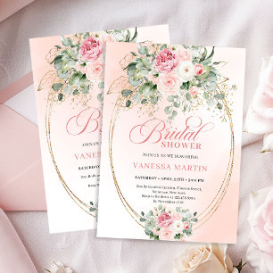 Convites Chuva de Rosas Boêmias Eucalipto Dourado Chá de No