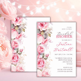 Convites Chuva de Rosas Cor-de-Rosa para Chá de Noiva ~
