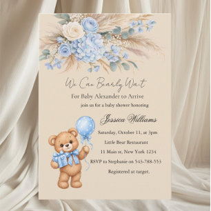 Convites Chuva de Rosas de Urso de Pelúcia Azul Baby Shower