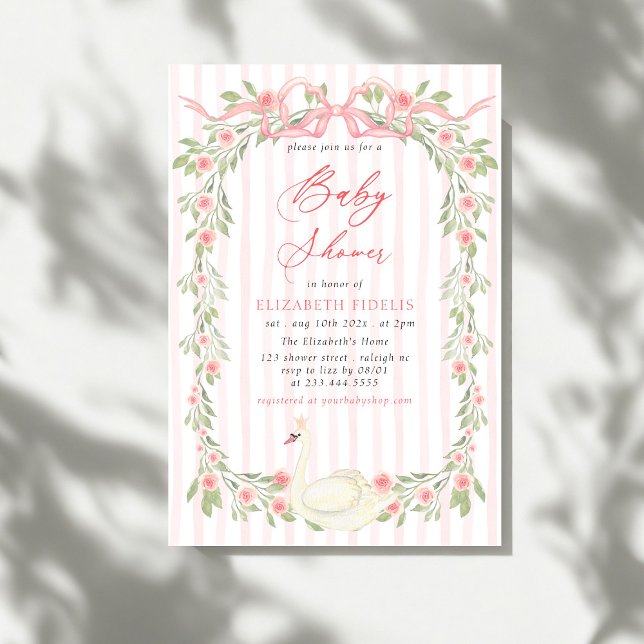 Convites Chuva de Rosas Florais com Laço Rosa Baby Shower (Criador carregado)