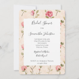 Convites Chuva de Rosas Rosa e Creme Floral Chá de Noiva