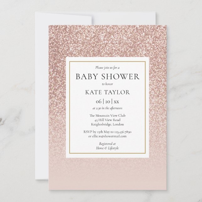 Convites Chuva de Rosé Dourado / Baby Shower (Frente)