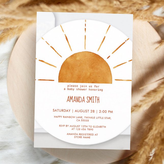 Convites Chuva de Sol Amarelo Baby Shower Boho (Criador carregado)