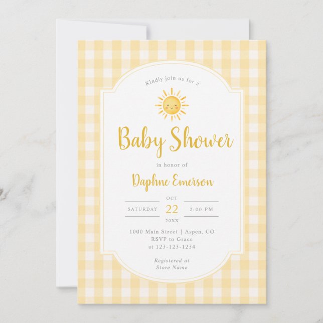 Convites Chuva de Sol Amarelo para Chá de Bebê (Frente)