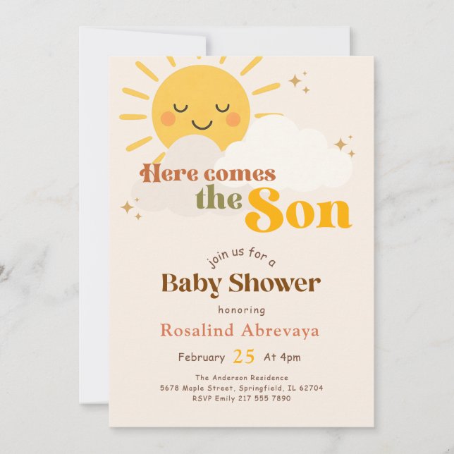 Convites Chuva de Sol Boho Aqui Vem o Filho Churrasco de Be (Frente)