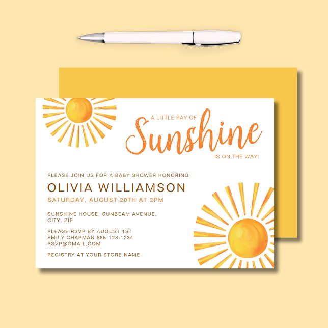 Convites Chuva de Sol Chuva de Bebê (Little Ray of Sunshine Baby Shower Invitation)