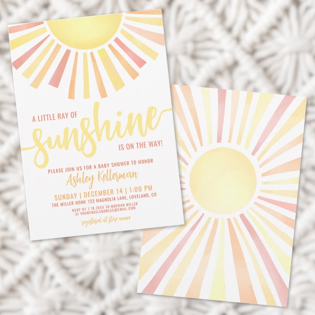 Convites Chuva de Sol Gênero Neutro Chá de Bebê (Little Ray Of Sunshine Boho Baby Shower Invitation)