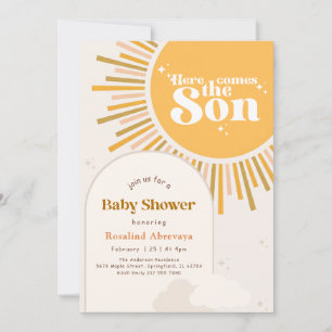 Convites Chuva de Sol Moderno Retro Chá de Bebê Boho