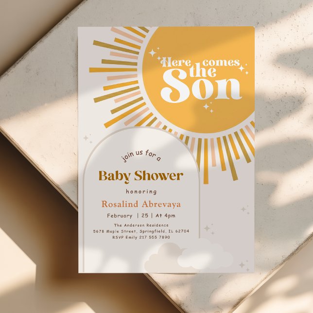 Convites Chuva de Sol Moderno Retro Chá de Bebê Boho (Criador carregado)