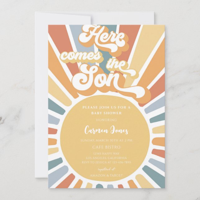 Convites Chuva de Sol Retro Boho Baby Shower (Frente)