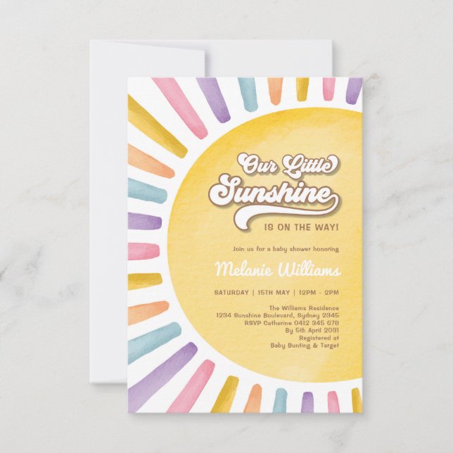 Convites Chuva de Sol Retro Boho Menina Baby Shower (Frente)