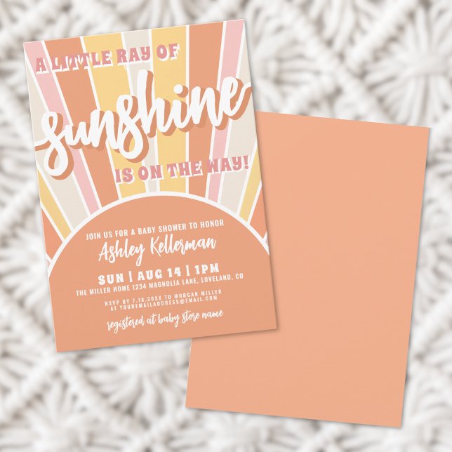 Convites Chuva de Sol Retro Groovy Chá de Bebê Sunshine (Sunshine Retro Groovy Sun Baby Shower Invitation)