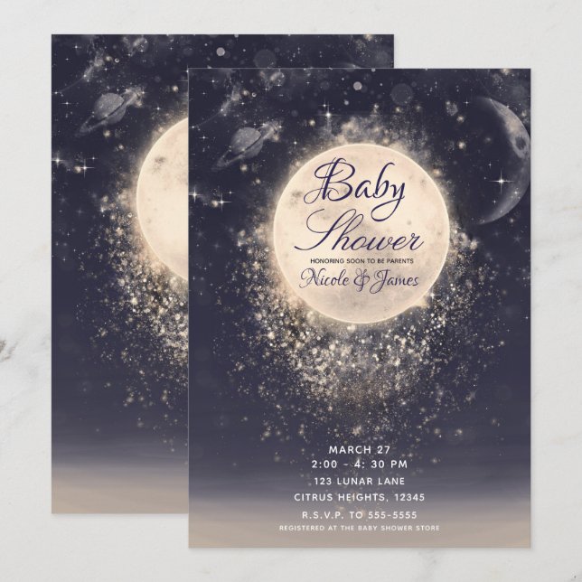 Convites Chuva de Sonho Mágico Cósmico Baby Shower (Frente/Verso)