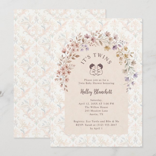 Convites Chuva de Sonhos para Gêmeos Meninos Baby Shower Fl (Frente/Verso)