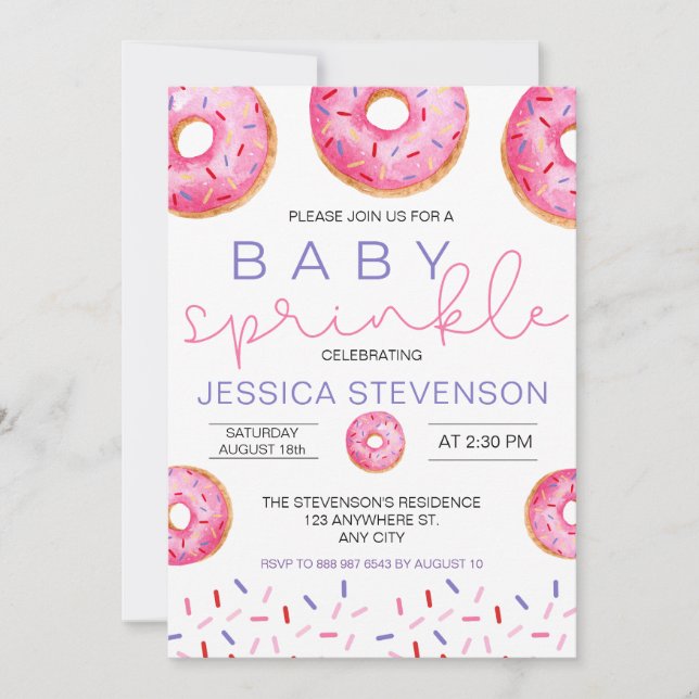 Convites Chuva de sprinkles de menina de donut de aquarela  (Frente)