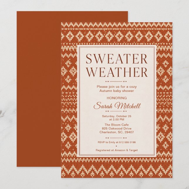 Convites Chuva de Sweater Outono Chá de Bebê (Frente/Verso)