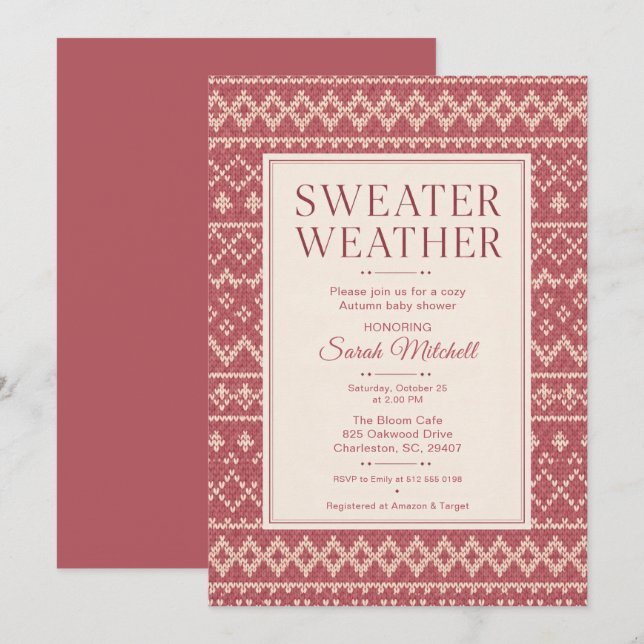 Convites Chuva de Sweater Outono Chá de Bebê (Frente/Verso)
