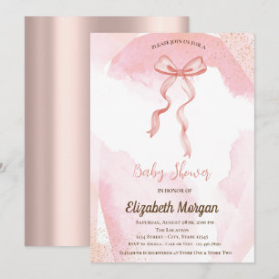 Convites Chuva de tinta em aquarela com laço rosa dourado p