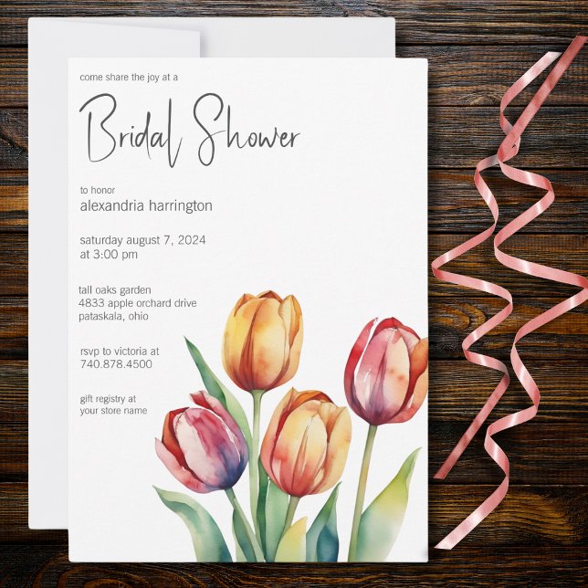 Convites Chuva de Tulipas em Aquarela para Chá de Noiva (Criador carregado)