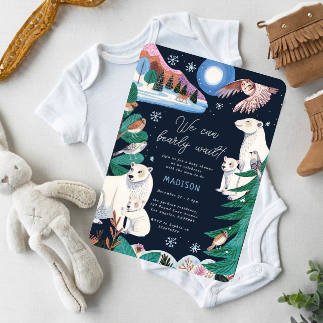 Convites Chuva De Urso Polar Festa De Bebê Quase Não Posso  (Polar Bear Winter Bearly Wait Baby Shower Invitation)