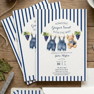 Convites Chuva de Uvas Doce Baby Shower,Urso de Água-marinh