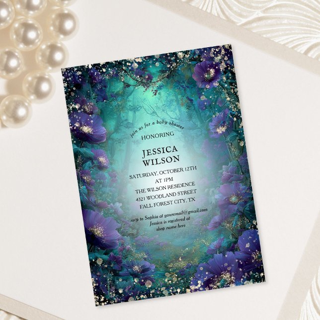 Convites Chuva de Verão Conto de Fadas Floresta Encantada   (Summer Fairy Tale Enchanted Forest Baby Shower Invitation)