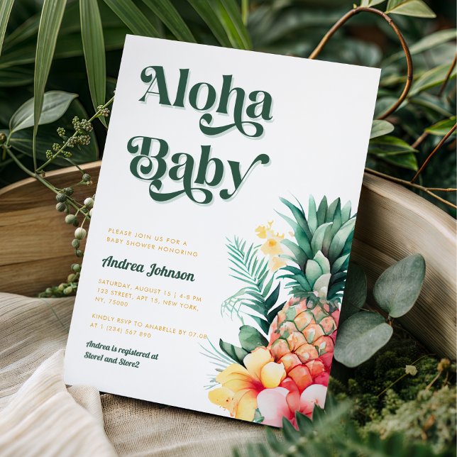 Convites Chuva de Verão de Abacaxi Aloha Tropical Retro Bab (Criador carregado)
