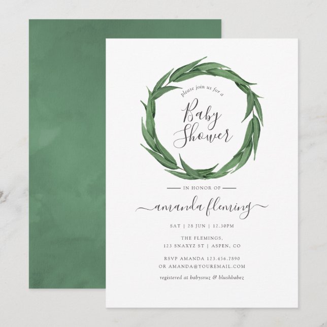 Convites Chuva de Verde em Aquarela Baby Shower (Frente/Verso)