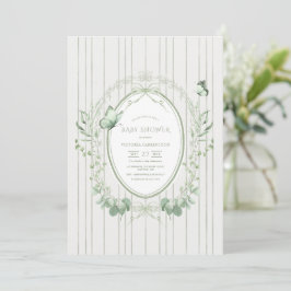 Convites Chuva de Verde Fantasia Chã de Bebê Vintage