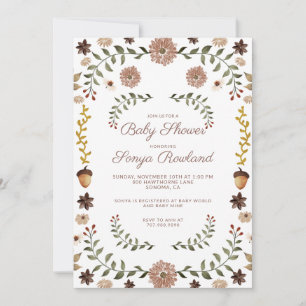 Convites Chuva de Verde Outonal Floral Baby Shower