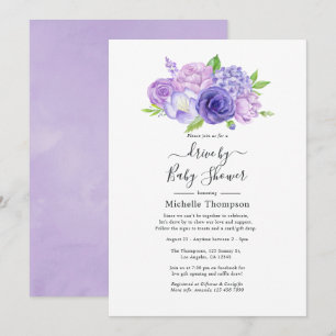 Convites Chuva de Violetas Florais em Aquarela