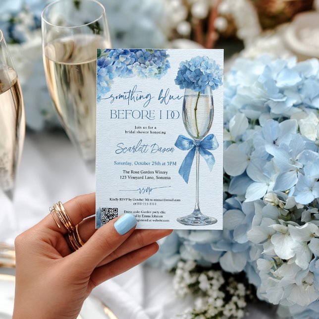 Convites Chuva Floral Azul Antes de Eu Fazer Chá de Bebê (Blue Hydrangea Something Blue Before I Do Bridal Invitation)