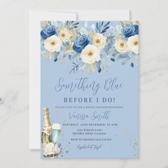 Convites Chuva Floral Azul Casamento Civil  (Frente)