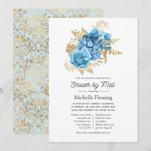 Convites Chuva Floral Azul Pastel e Dourado por Correio