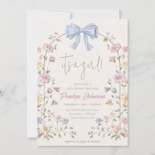 Convites Chuva Floral Bege Macio É uma Menina Chamada de Be (Frente)