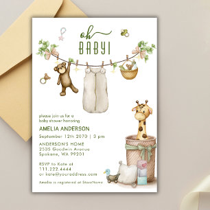 Convites Chuva Floral da Selva Boho Animais Baby Shower 