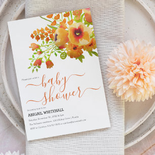 Convites Chuva Floral de Aquarela Laranja de Outono Elegant