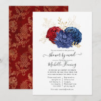 Chuva Floral de Aquarela Vermelha e Azul Marinho p