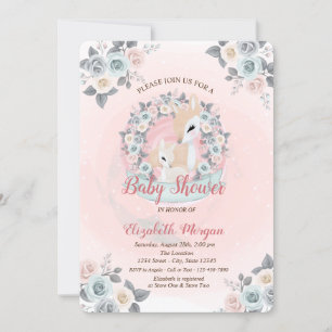 Convites Chuva Floral de Cervos Bebês para Chá de Bebê