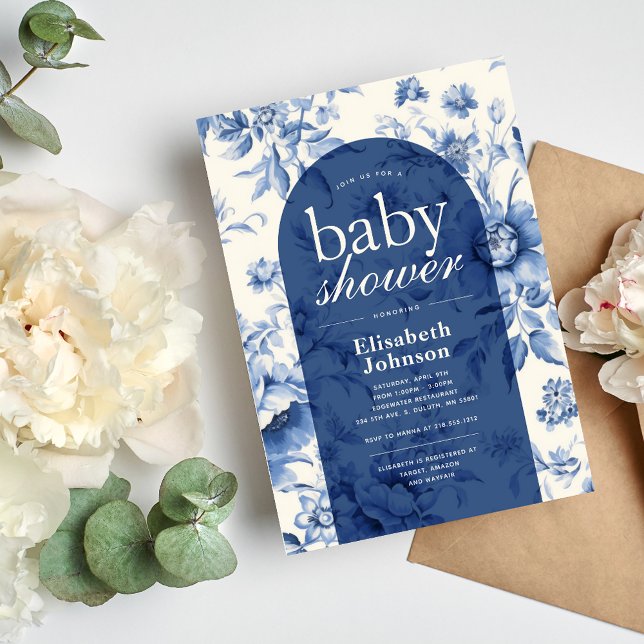 Convites Chuva Floral Francesa Toile Baby Shower (Criador carregado)