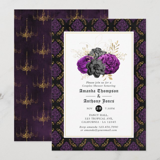 Convites Chuva Floral Gótica para Casais (Frente/Verso)