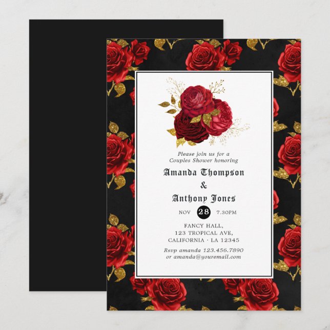 Convites Chuva Floral Gótica para Casais (Frente/Verso)