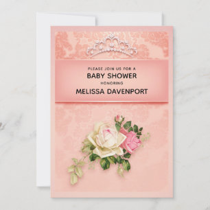 Convites Chuva floral rosa com Tiara de Diamante Chá de Beb