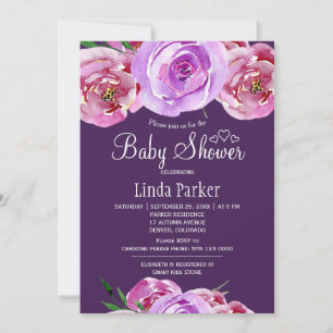Convites Chuva floral rosa violeta outono baby shower