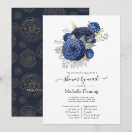 Convites Chuva Naval Azul, Dourado e Prata Floral por Corre