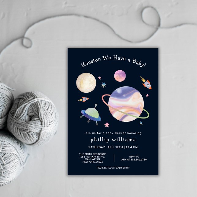 Convites Chuva Noturna Preta Galáxia Espaço Lua Estrela Bab (Night Black Galaxy Space Moon Star Baby Shower Invitation)