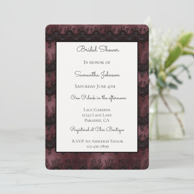 Convites Chuva Nupcial de Renda Falsa Burgundy Preta   (Em pé/Frente)