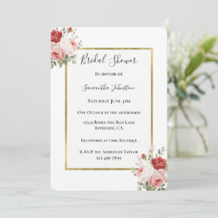 Convites Chuva Nupcial Floral de Rosas Vermelhas e Rosadas