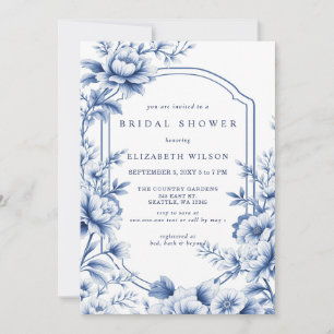 Convites Chuva Nupcial Floral em Toile Chinoiserie Azul